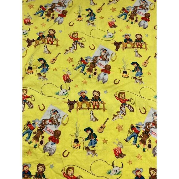 Vintage Western Rodeo Cowboy Yellow Cotton Pillowcase Kids 80s 90s - Picture 4 of 8